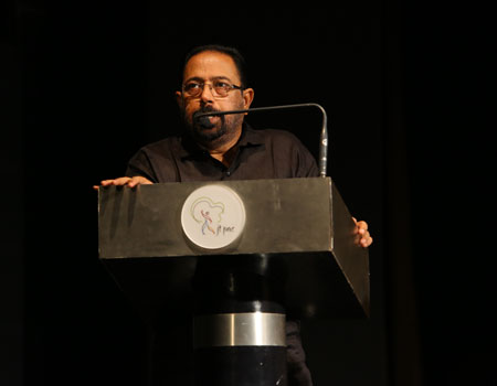 Sibi Malayil addressing the audience during the Melody in Darkness event . 3rd Dec 2012